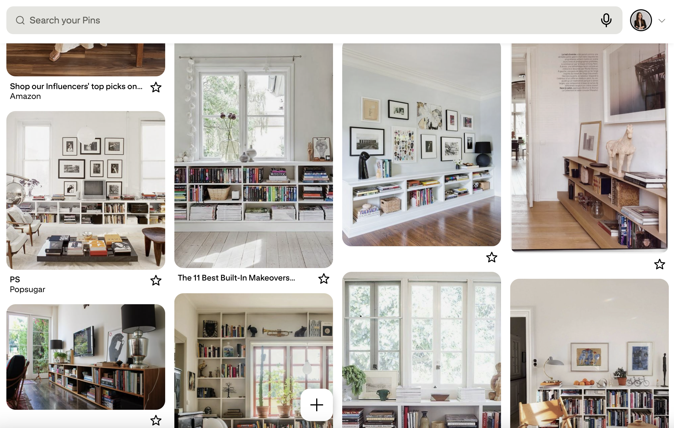 Pinterest inspiration board for styling a long low bookcase